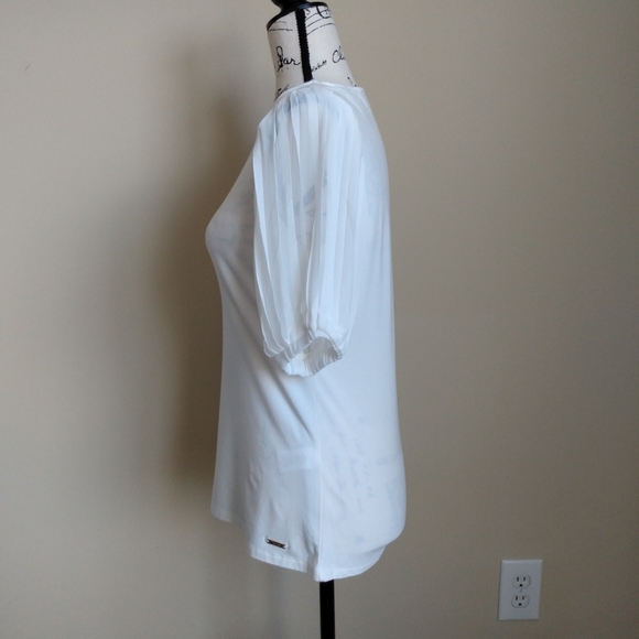 Tahari white ivory pleated puff sleeve top size S - Picture 4 of 8